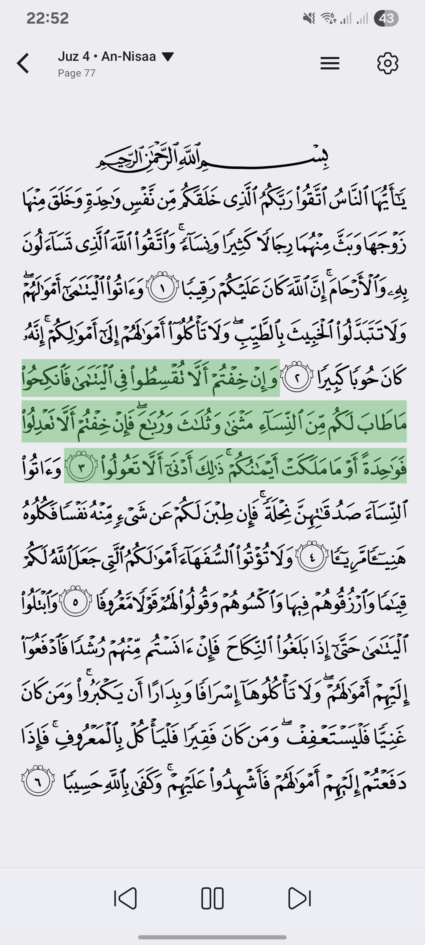 Mushaf page-flip reading screen